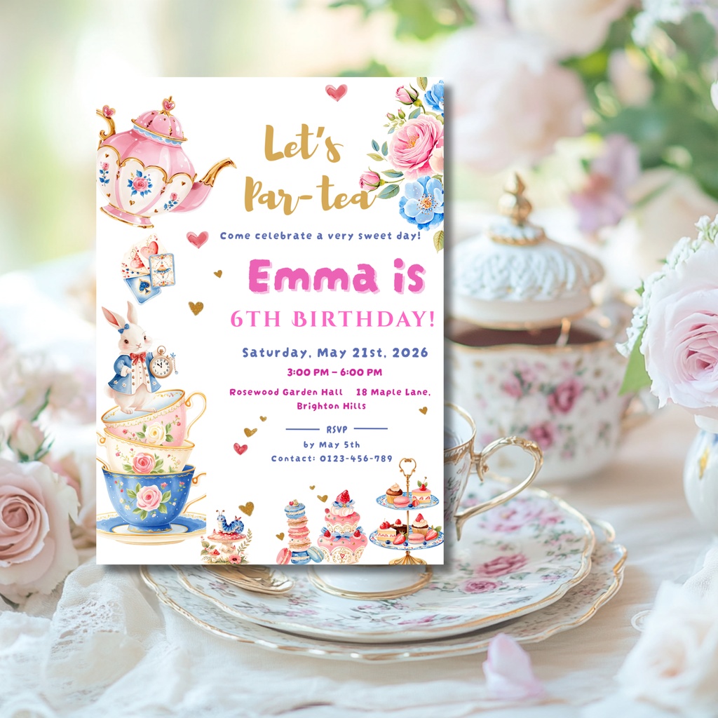 アリスと時計の水彩イラスト|不思議の国風クリップアート