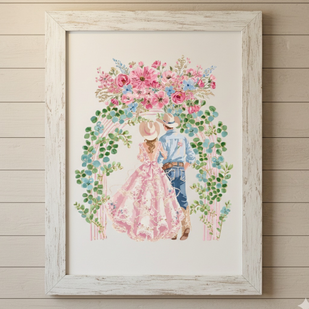 ピンクのウエスタンウェディング イラスト素材セット