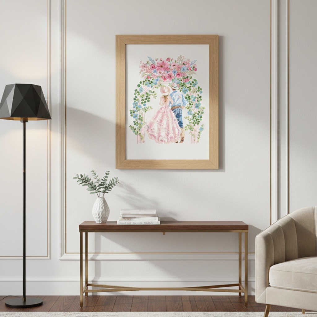 ピンクのウエスタンウェディング イラスト素材セット