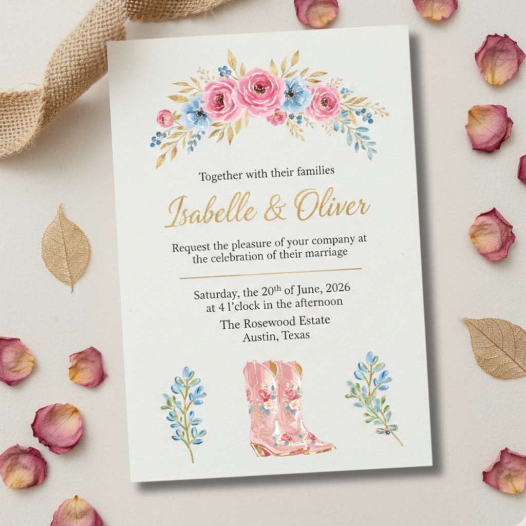 ピンクのウエスタンウェディング イラスト素材セット