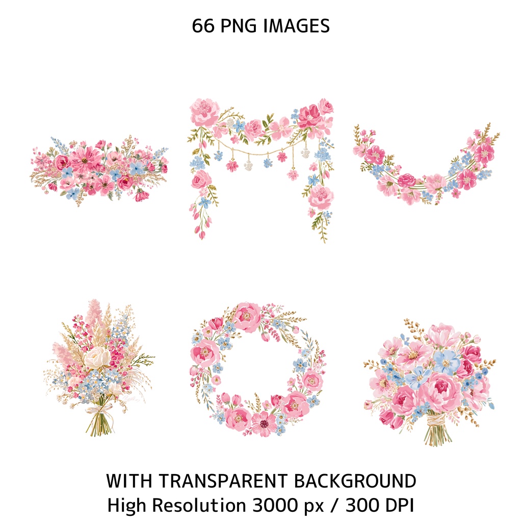 ピンクのウエスタンウェディング イラスト素材セット