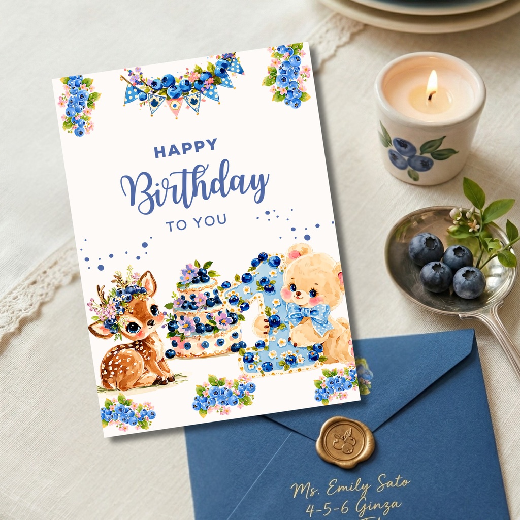 ブルーベリー1歳バースデー クリップアート81点セット【透過PNG・商用利用可】