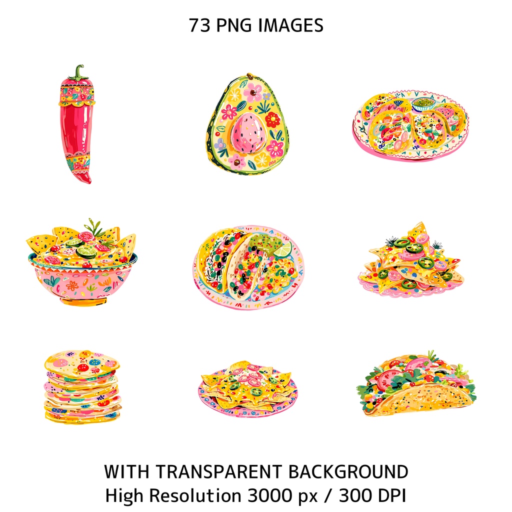メキシカンフィエスタ クリップアート素材集|73点 PNG 背景透過|Cinco de Mayo / Fiesta Clipart