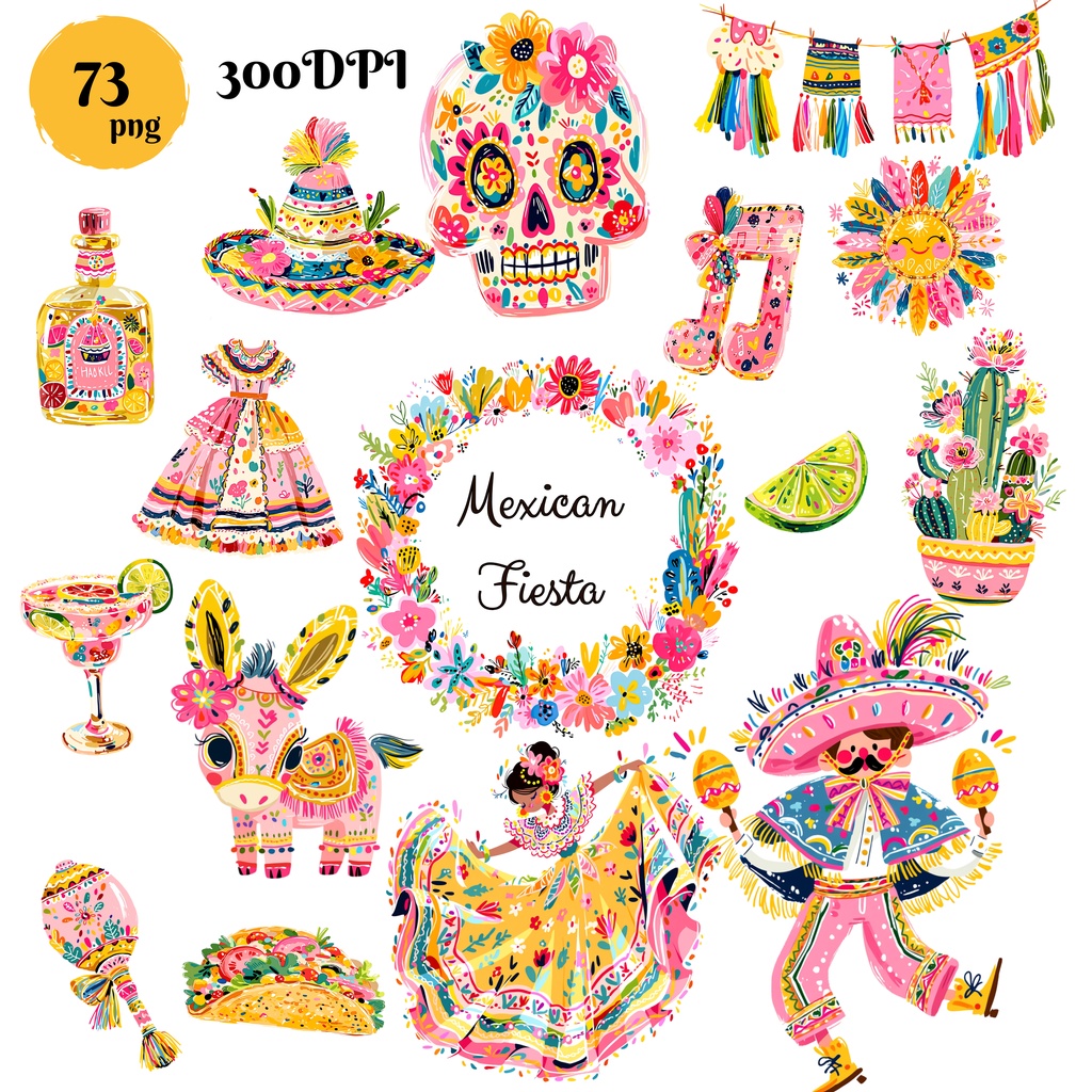 メキシカンフィエスタ クリップアート素材集|73点 PNG 背景透過|Cinco de Mayo / Fiesta Clipart