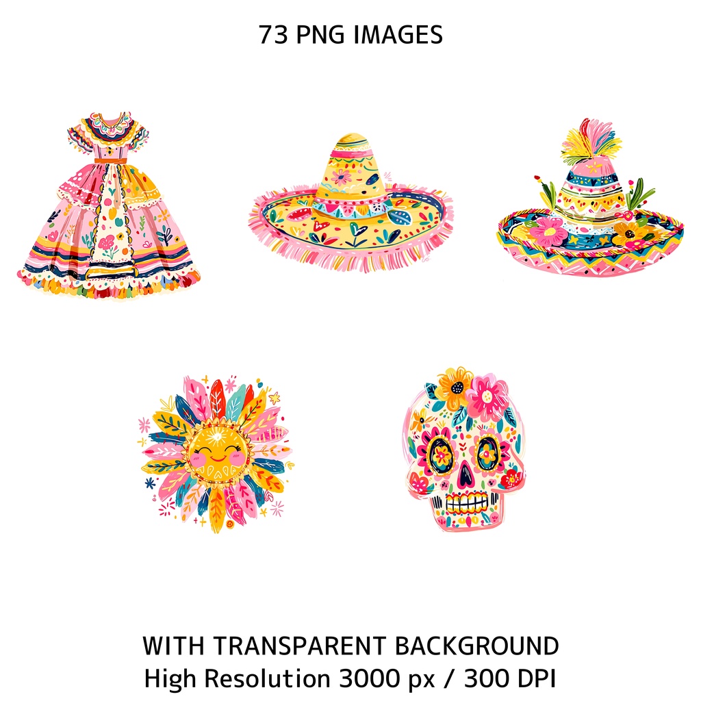 メキシカンフィエスタ クリップアート素材集|73点 PNG 背景透過|Cinco de Mayo / Fiesta Clipart