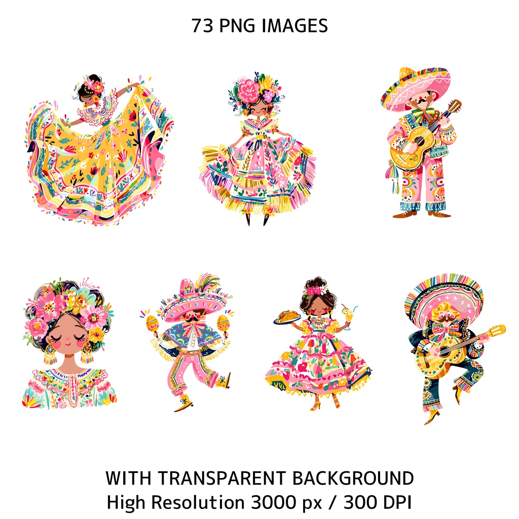 メキシカンフィエスタ クリップアート素材集|73点 PNG 背景透過|Cinco de Mayo / Fiesta Clipart