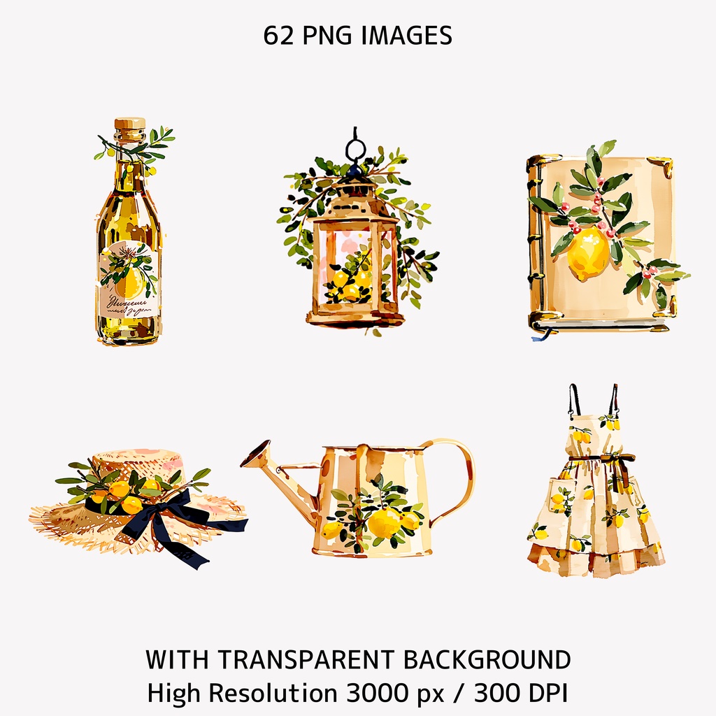 Italian Lemon Garden クリップアートセット(63点 / PNG素材)