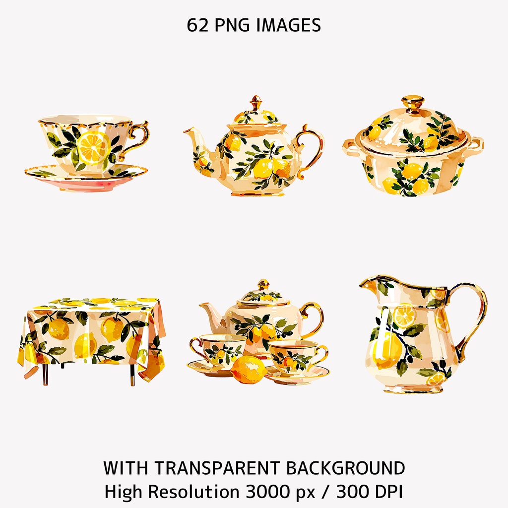 Italian Lemon Garden クリップアートセット(63点 / PNG素材)