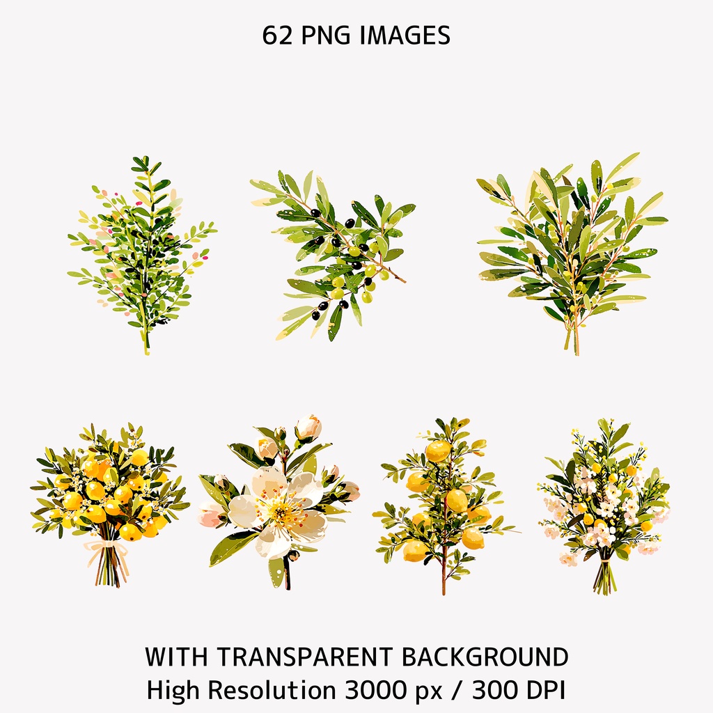 Italian Lemon Garden クリップアートセット(63点 / PNG素材)
