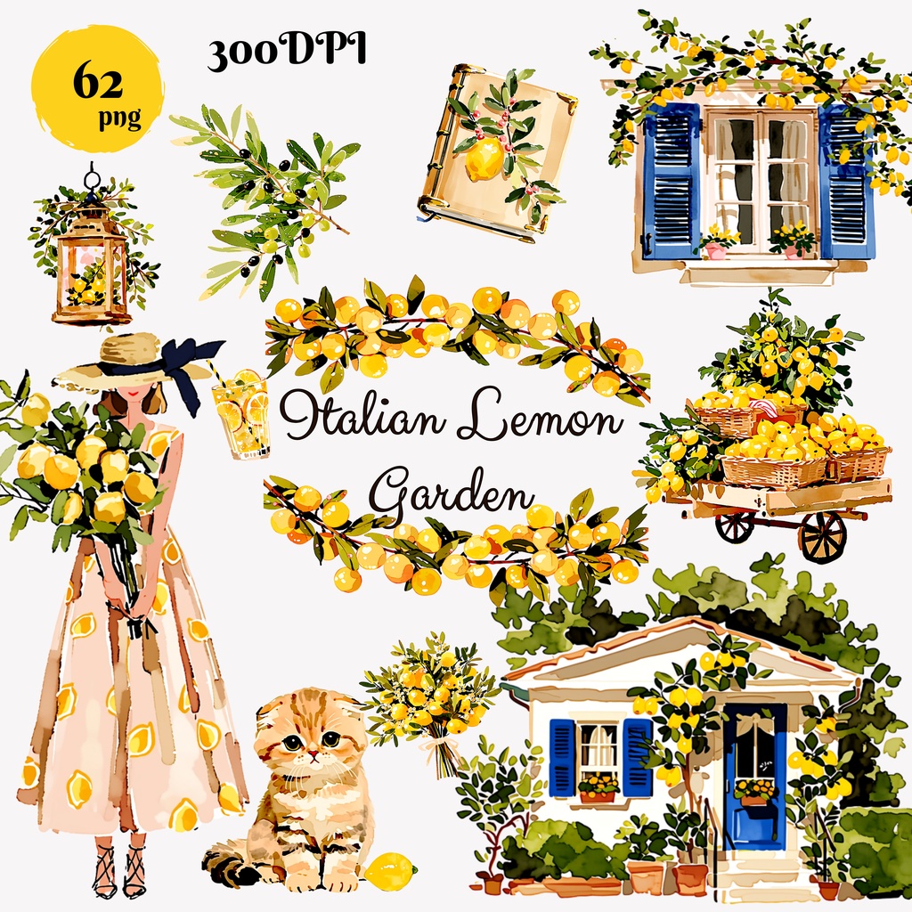 Italian Lemon Garden クリップアートセット(63点 / PNG素材)