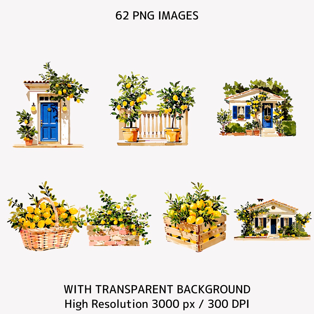 Italian Lemon Garden クリップアートセット(63点 / PNG素材)