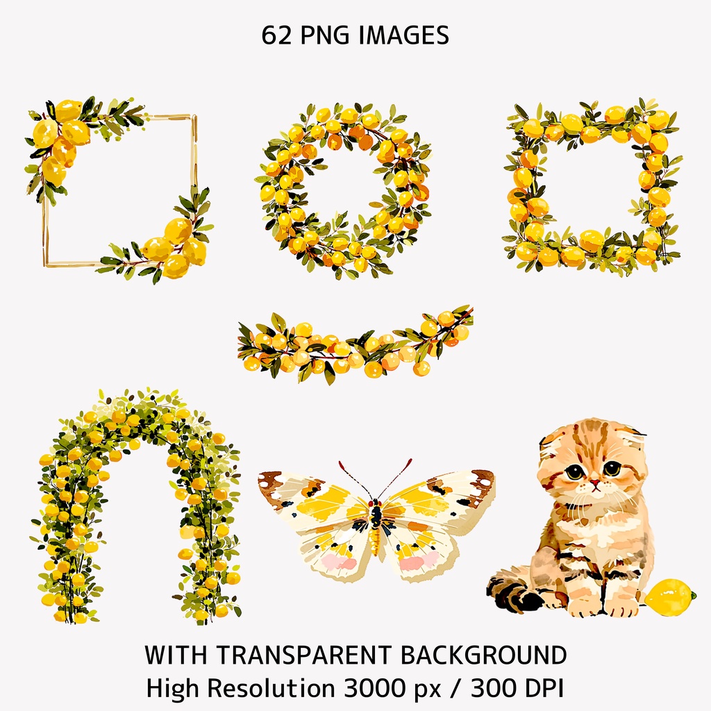 Italian Lemon Garden クリップアートセット(63点 / PNG素材)