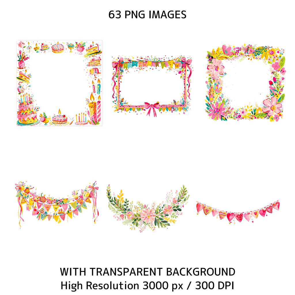 Birthday Party Animals Clipart(63点)かわいい動物バースデー素材 PNG