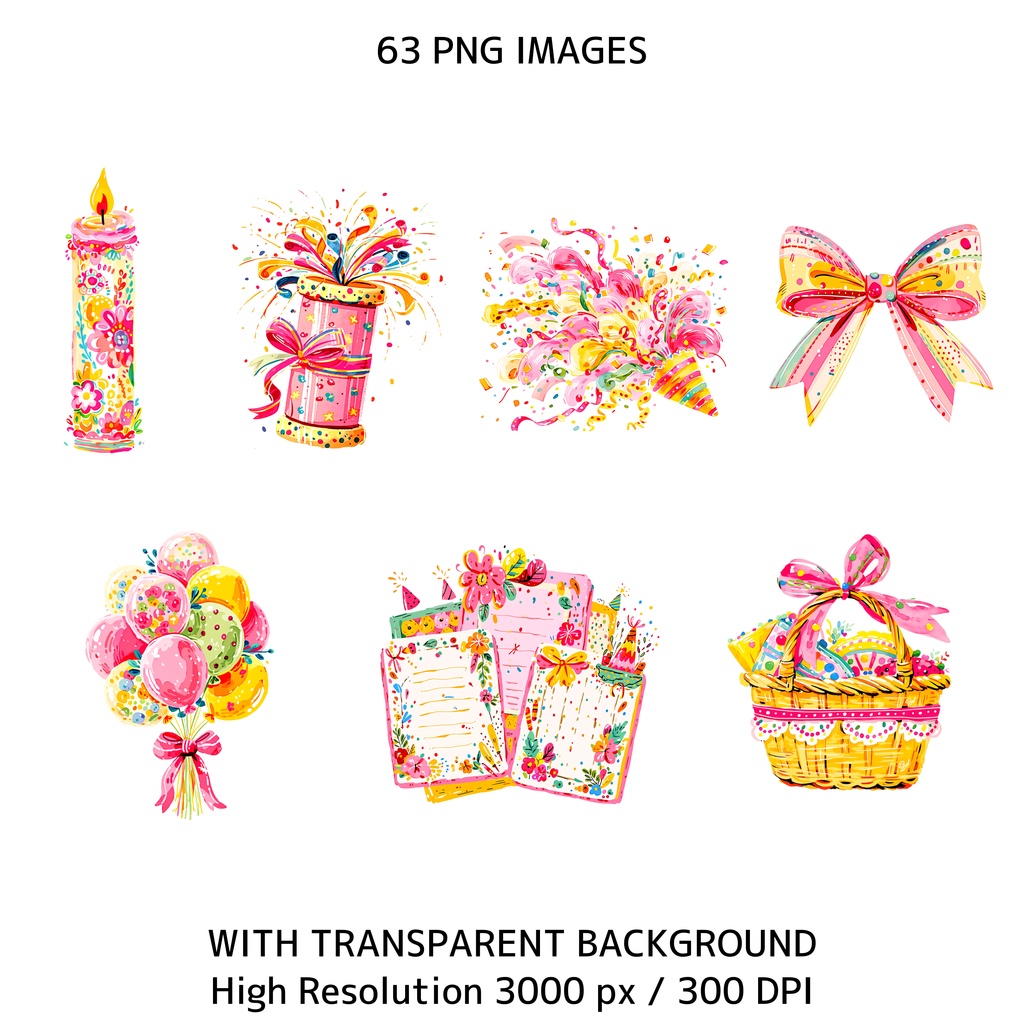 Birthday Party Animals Clipart(63点)かわいい動物バースデー素材 PNG