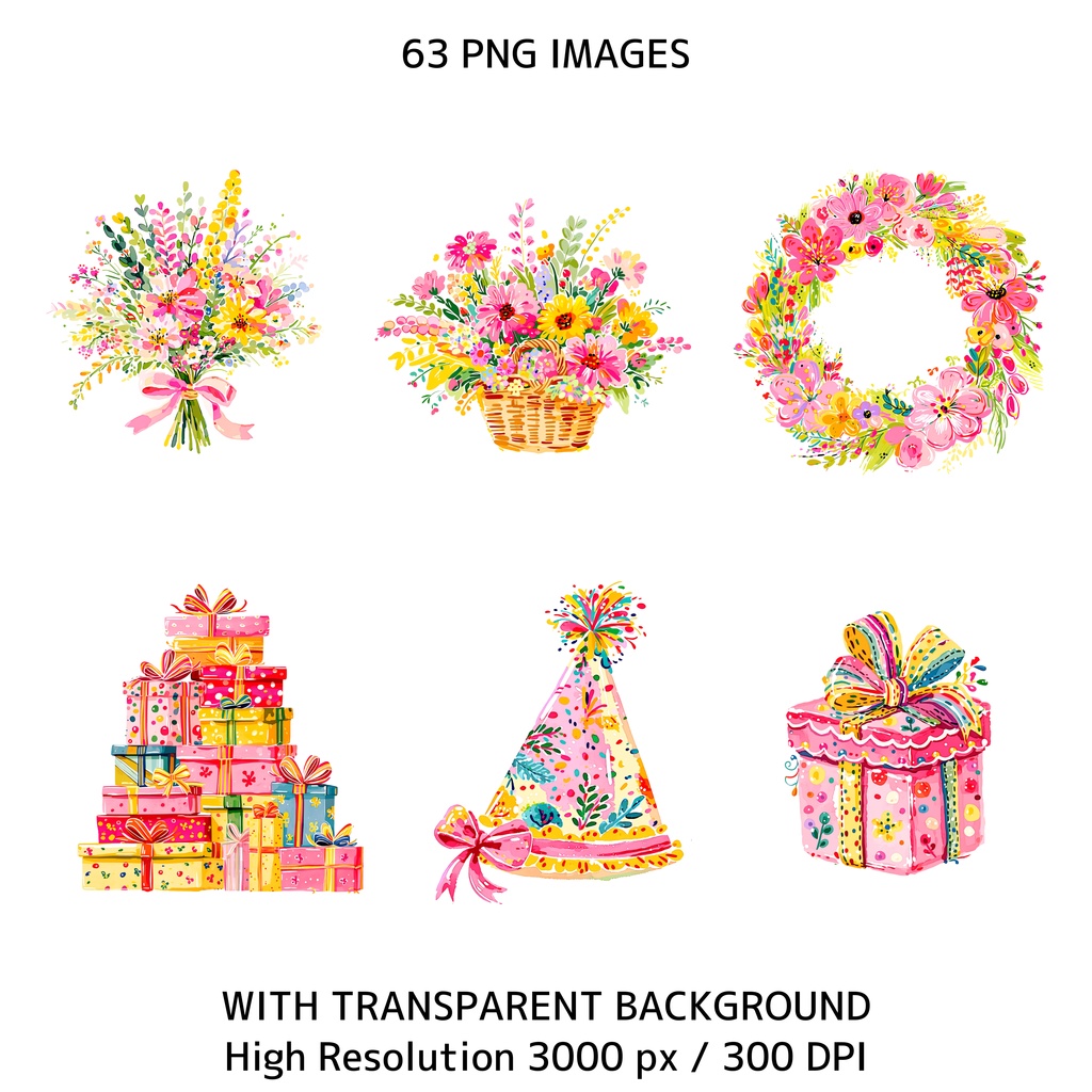 Birthday Party Animals Clipart(63点)かわいい動物バースデー素材 PNG