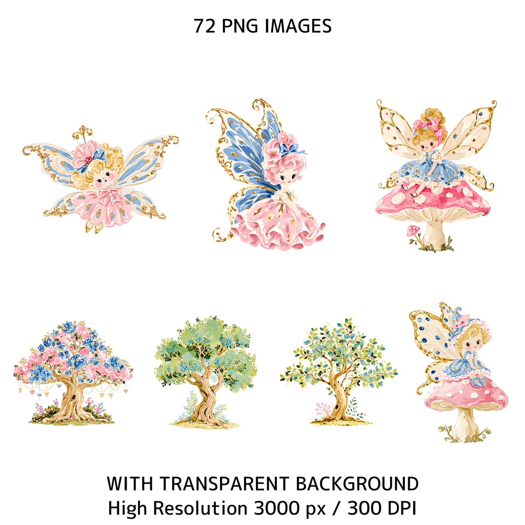 魔法の森クリップアート素材集|パステル動物&妖精PNGセット