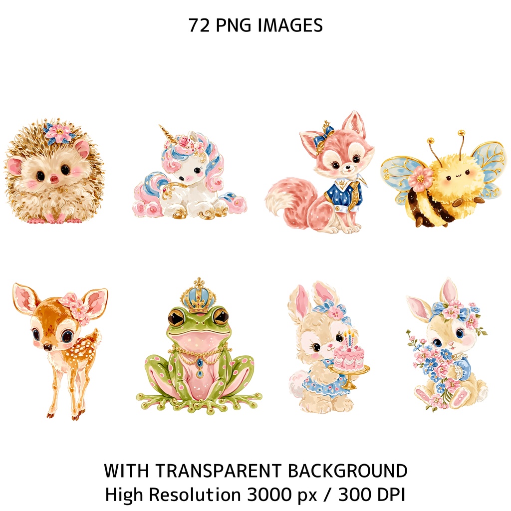 魔法の森クリップアート素材集|パステル動物&妖精PNGセット