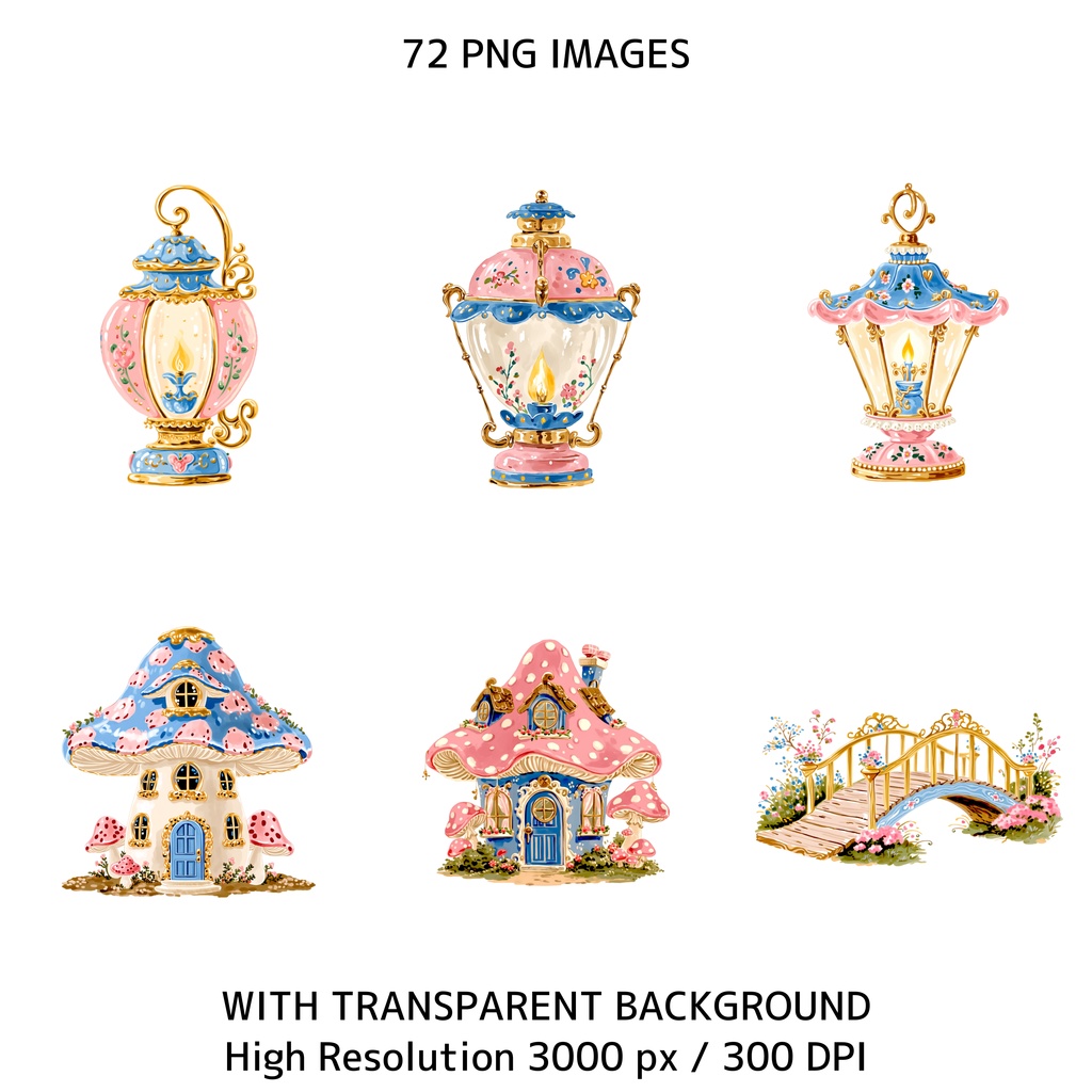 魔法の森クリップアート素材集|パステル動物&妖精PNGセット