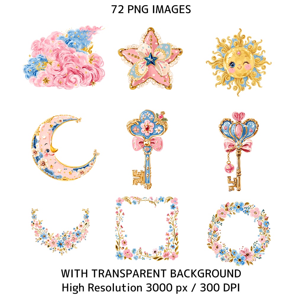 魔法の森クリップアート素材集|パステル動物&妖精PNGセット