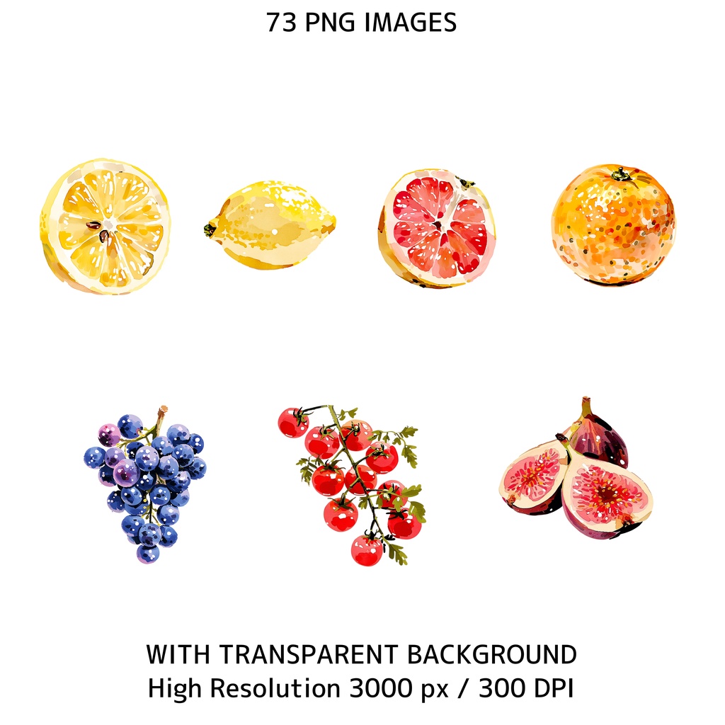 イタリアンサマー素材セット|Dolce Vita レモン水彩クリップアート73点