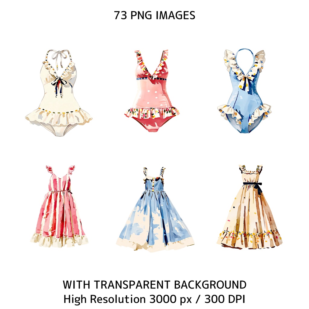 イタリアンサマー素材セット|Dolce Vita レモン水彩クリップアート73点