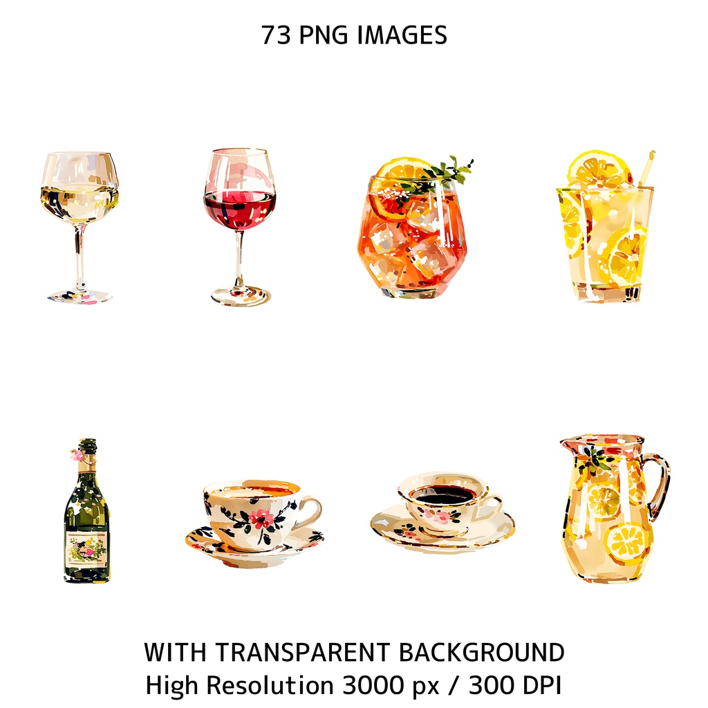 イタリアンサマー素材セット|Dolce Vita レモン水彩クリップアート73点