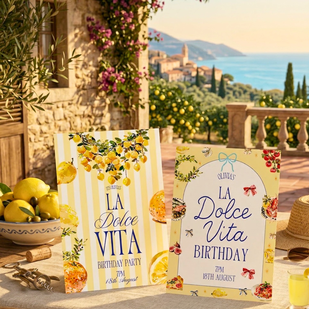 イタリアンサマー素材セット|Dolce Vita レモン水彩クリップアート73点