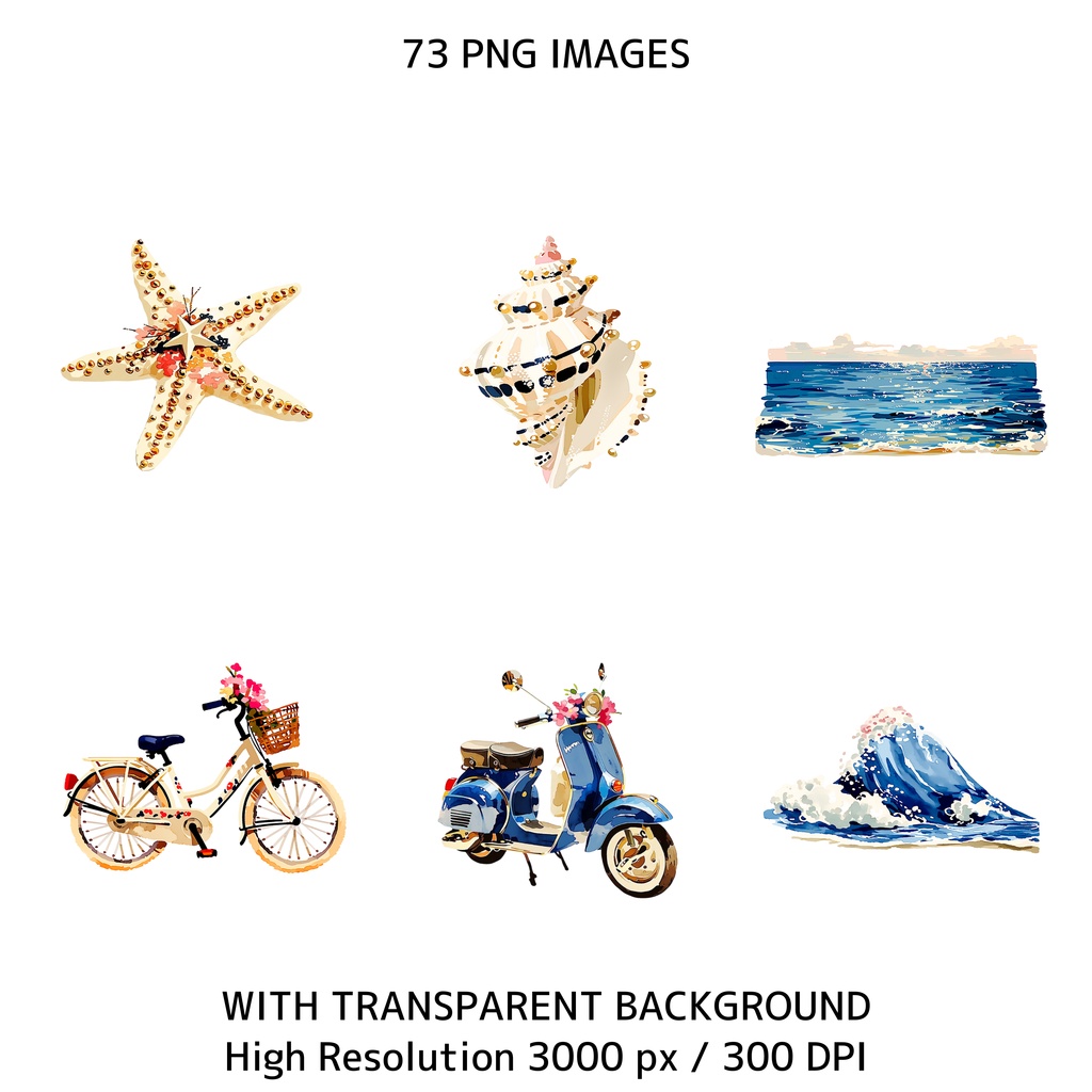 イタリアンサマー素材セット|Dolce Vita レモン水彩クリップアート73点