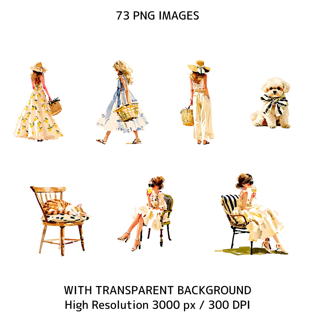 イタリアンサマー素材セット|Dolce Vita レモン水彩クリップアート73点