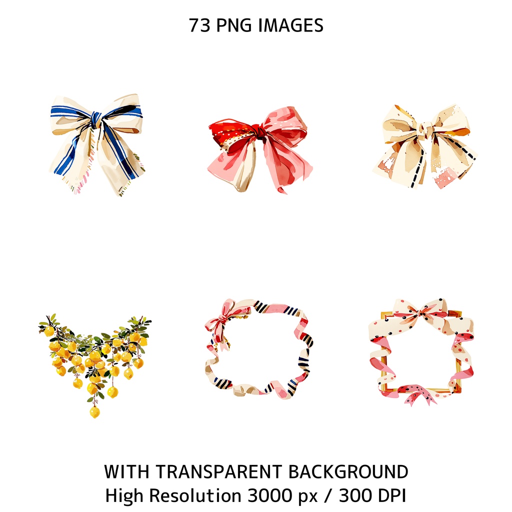 イタリアンサマー素材セット|Dolce Vita レモン水彩クリップアート73点