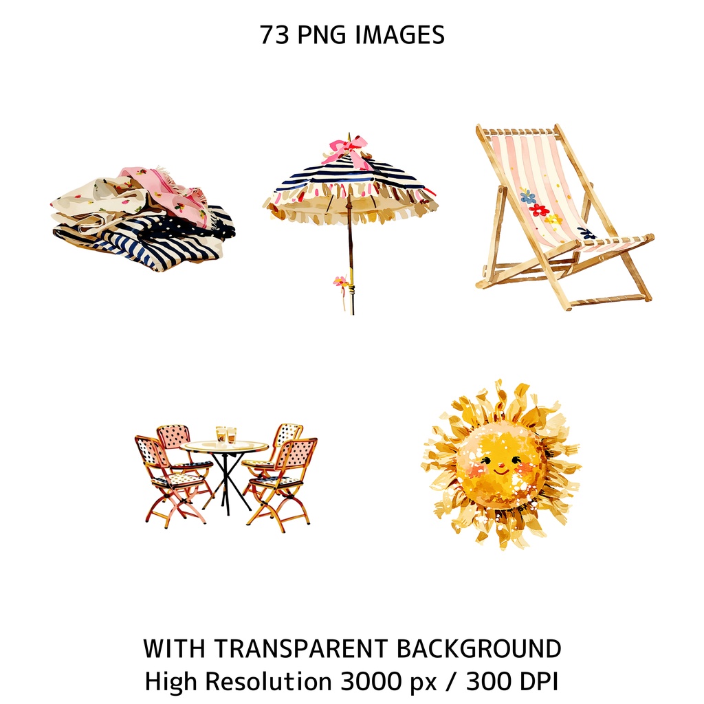 イタリアンサマー素材セット|Dolce Vita レモン水彩クリップアート73点