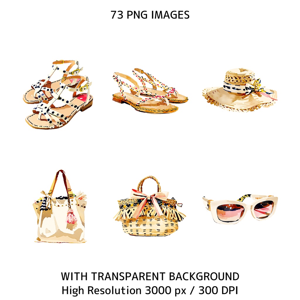 イタリアンサマー素材セット|Dolce Vita レモン水彩クリップアート73点