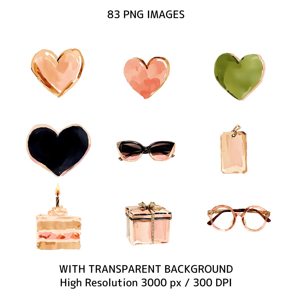 水彩犬クリップアートセット(83点PNG)犬イラスト素材 / 商用利用OK