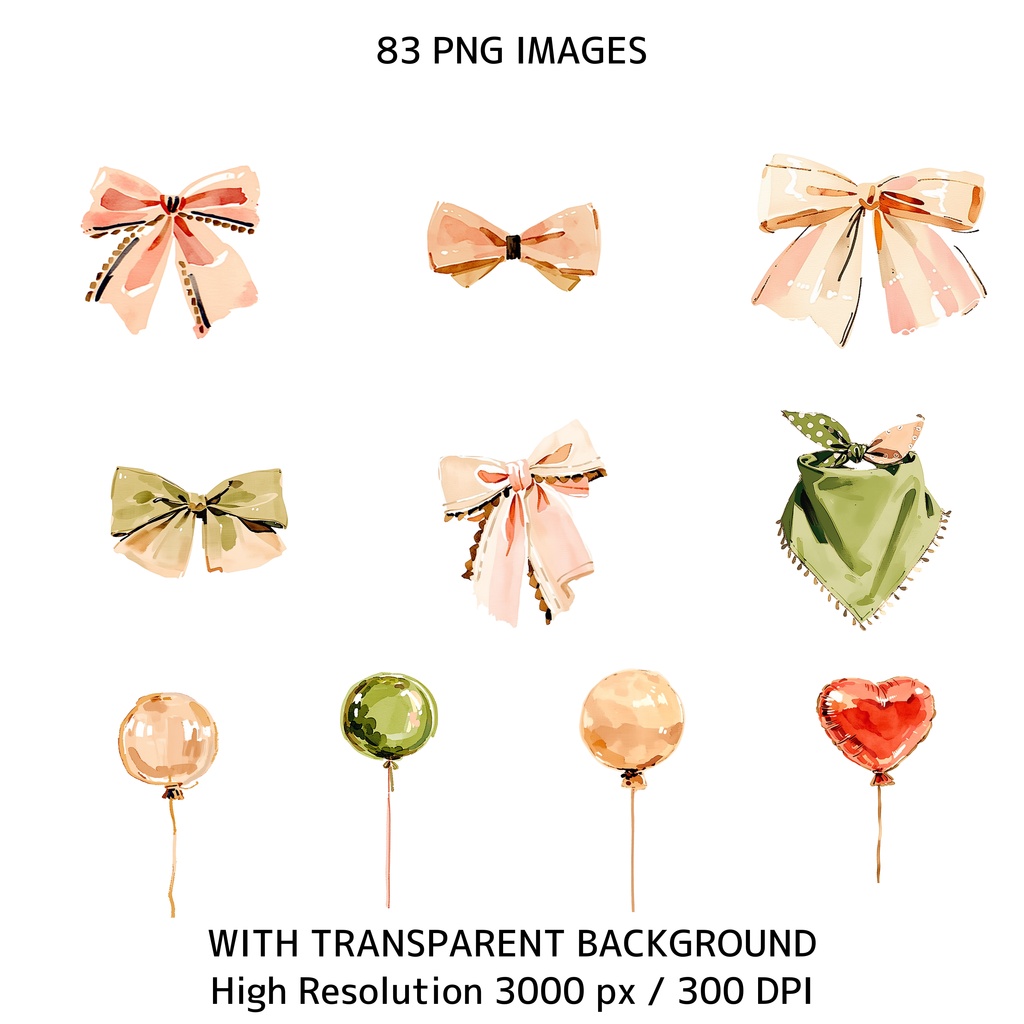 水彩犬クリップアートセット(83点PNG)犬イラスト素材 / 商用利用OK