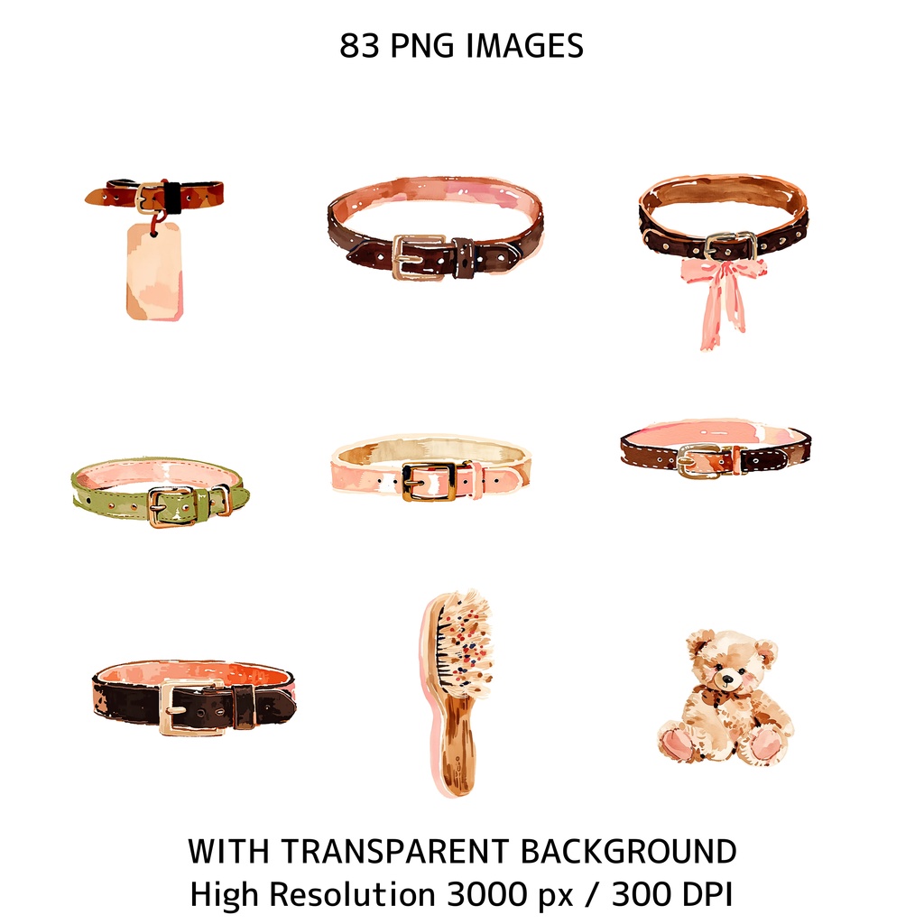 水彩犬クリップアートセット(83点PNG)犬イラスト素材 / 商用利用OK