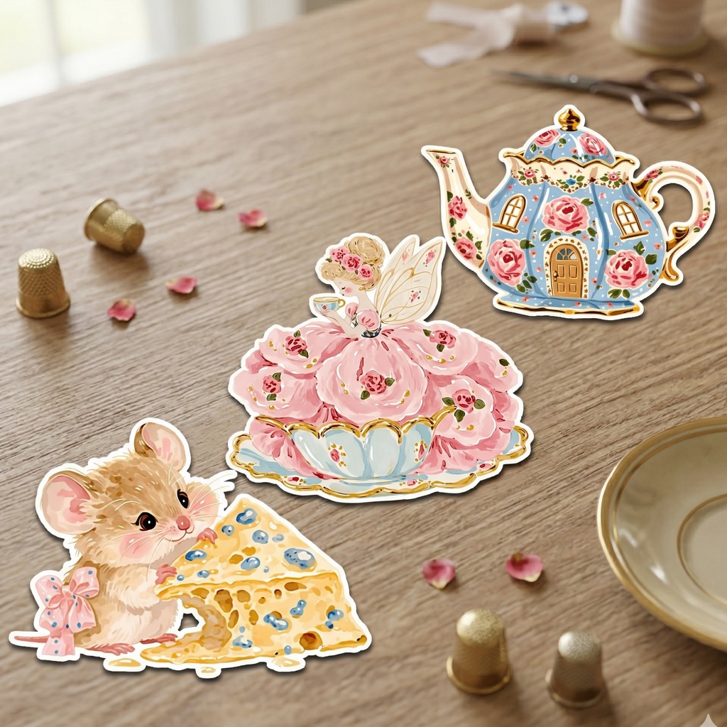 水彩風・妖精のお茶会クリップアートセット(背景透過PNG・商用利用可)85点