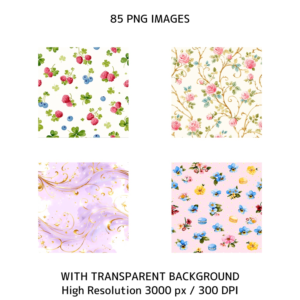 水彩風・妖精のお茶会クリップアートセット(背景透過PNG・商用利用可)85点