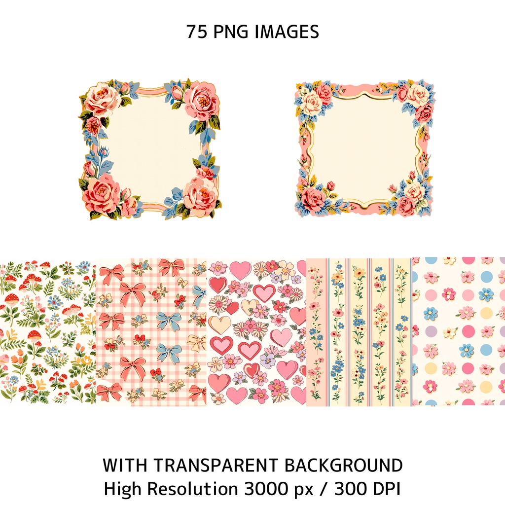 ママ&ベビーアニマル クリップアート 75点セット|ヴィンテージ レトロ 透過PNG