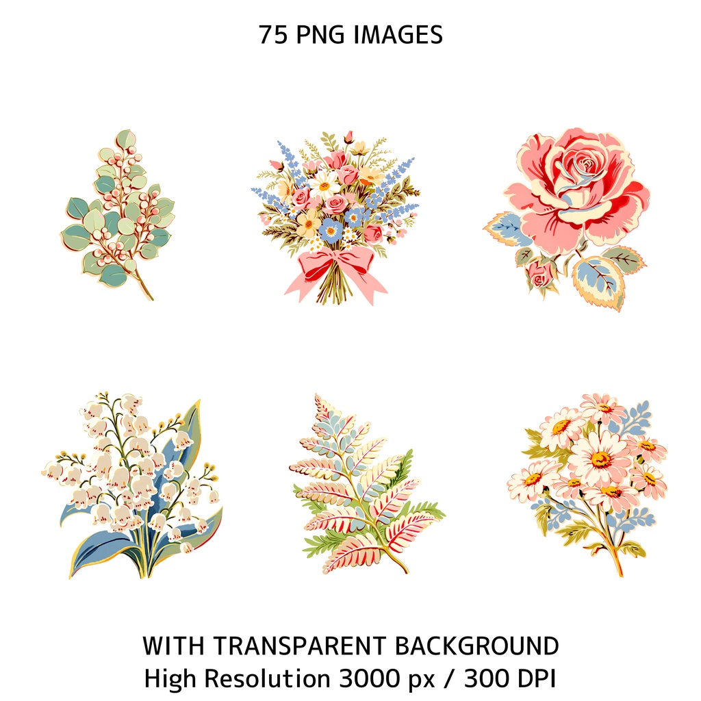 ママ&ベビーアニマル クリップアート 75点セット|ヴィンテージ レトロ 透過PNG