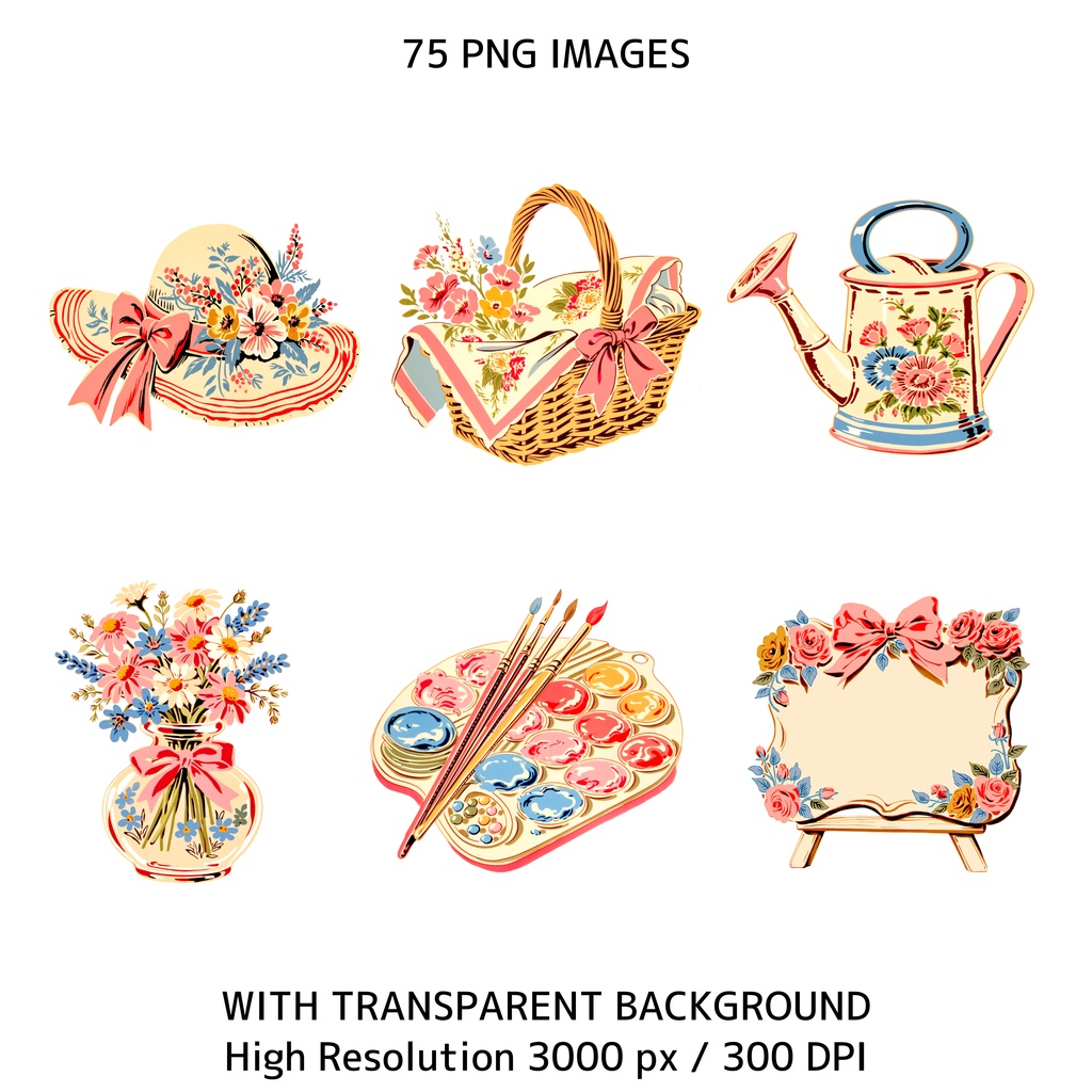 ママ&ベビーアニマル クリップアート 75点セット|ヴィンテージ レトロ 透過PNG