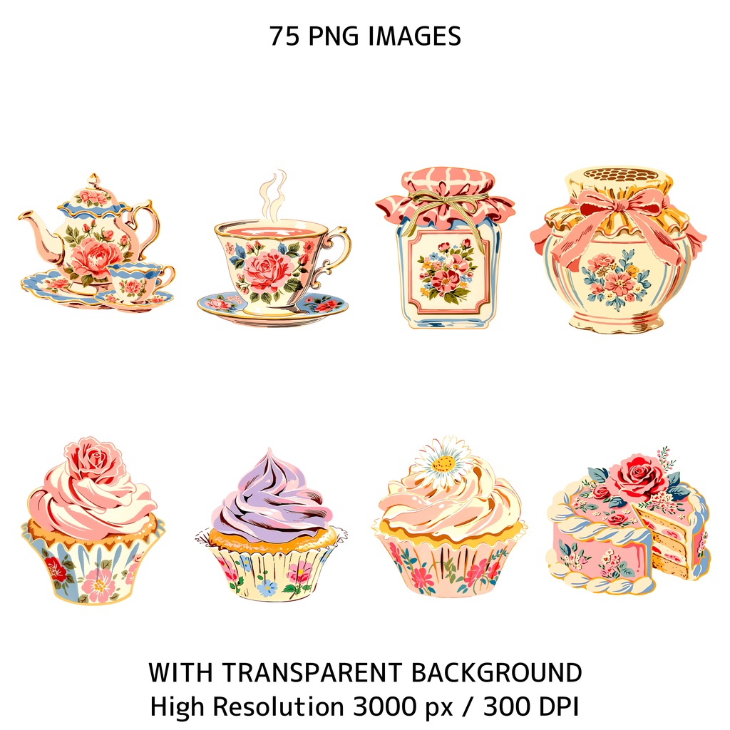 ママ&ベビーアニマル クリップアート 75点セット|ヴィンテージ レトロ 透過PNG