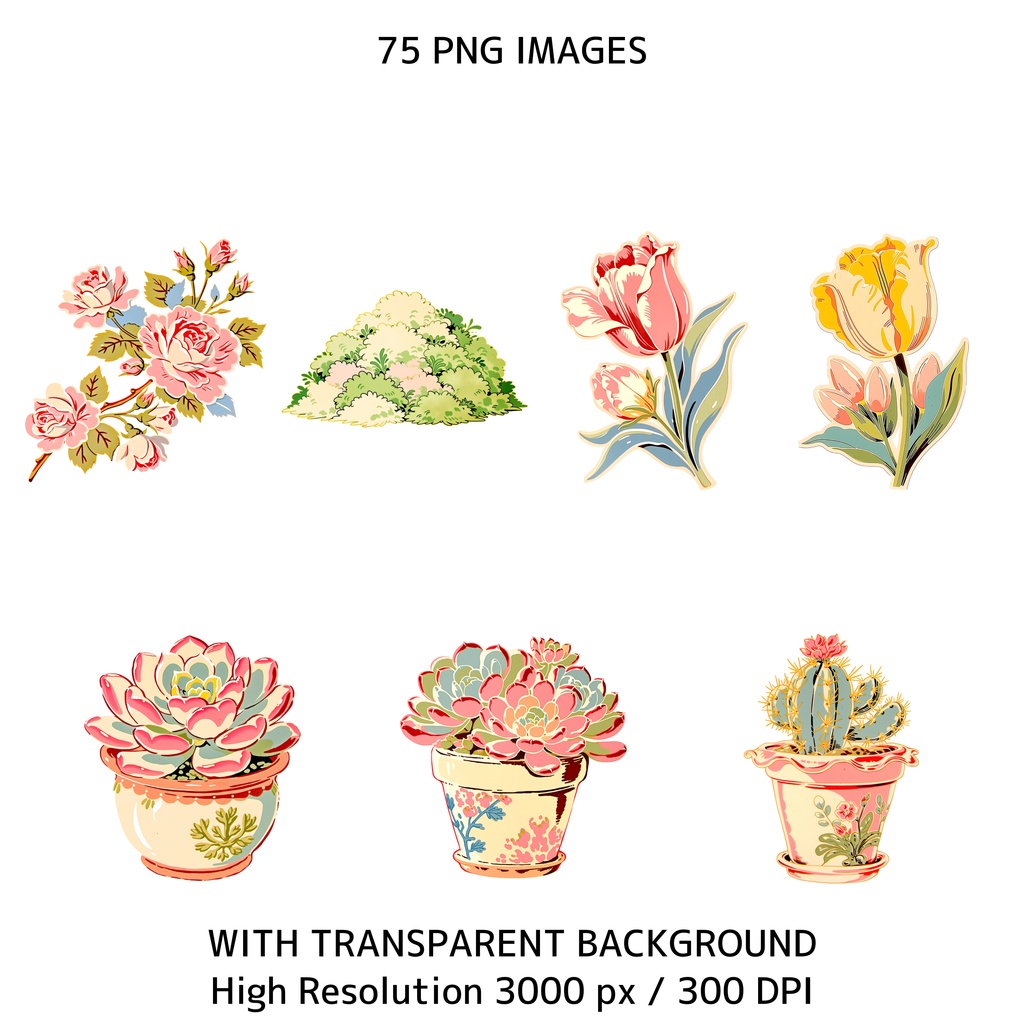 ママ&ベビーアニマル クリップアート 75点セット|ヴィンテージ レトロ 透過PNG