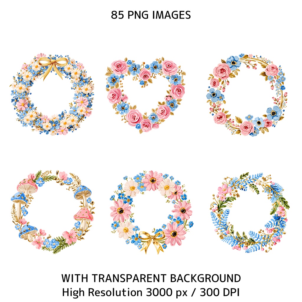 かわいいうさぎとティーパーティー クリップアート素材集 85点|透過PNG・300DPI|コテージコア・うさぎイラスト