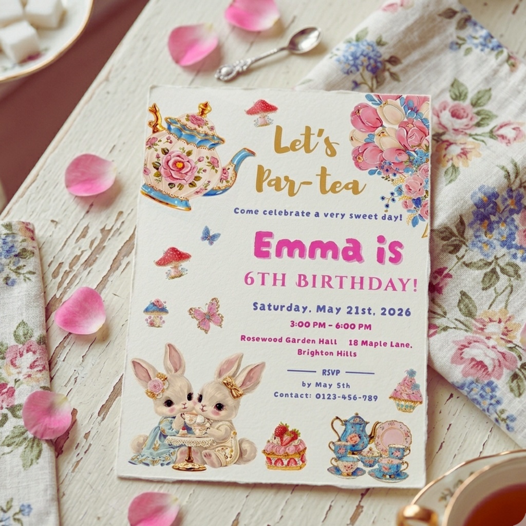 かわいいうさぎとティーパーティー クリップアート素材集 85点|透過PNG・300DPI|コテージコア・うさぎイラスト