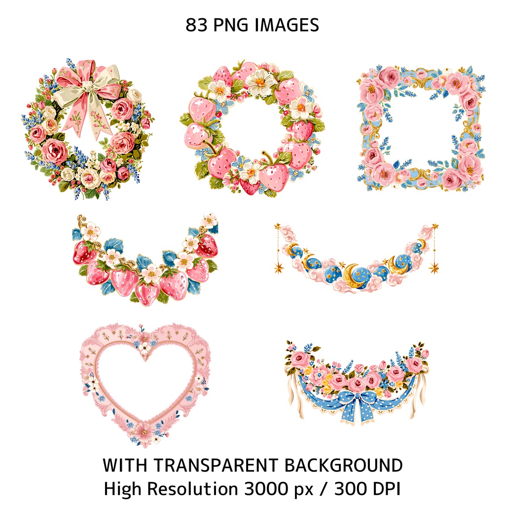 ソフトガール うさぎ耳女の子 クリップアート バンドル 83点 PNG|ジャンクジャーナル スクラップブッキング