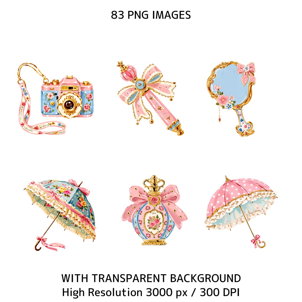 ソフトガール うさぎ耳女の子 クリップアート バンドル 83点 PNG|ジャンクジャーナル スクラップブッキング