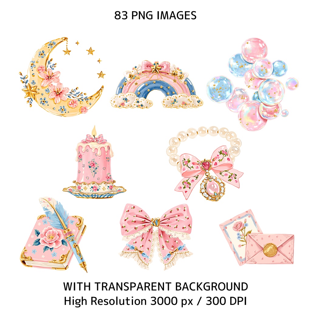 ソフトガール うさぎ耳女の子 クリップアート バンドル 83点 PNG|ジャンクジャーナル スクラップブッキング