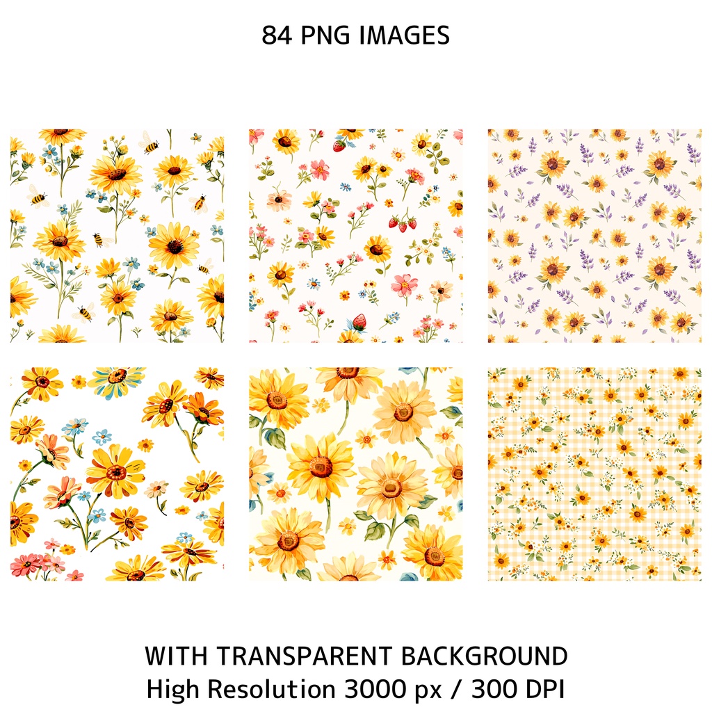 ひまわりコテージコア クリップアートバンドル|84点 水彩 PNG 透過背景|かわいい動物&花イラスト素材