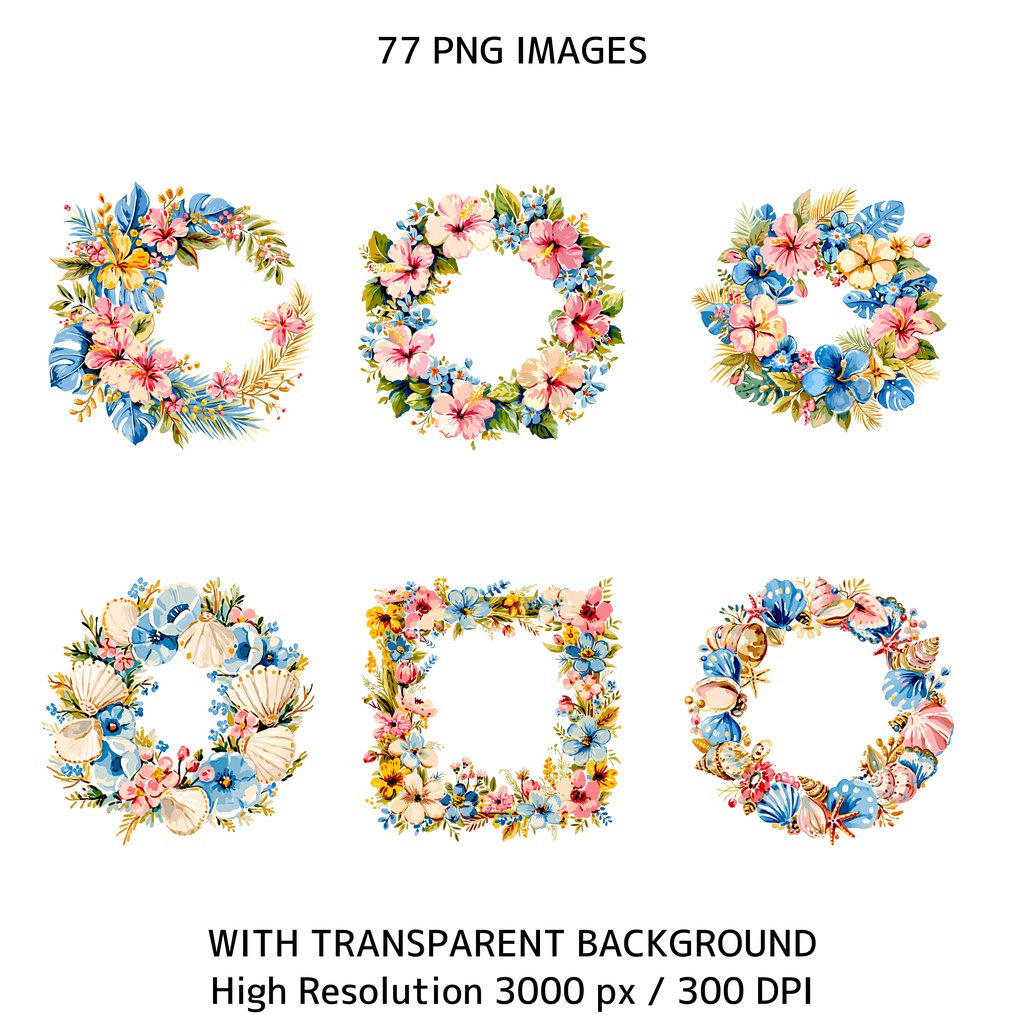 サマーコテージコア クリップアートバンドル|77点 水彩 PNG 透過背景|かわいい動物&ビーチ素材