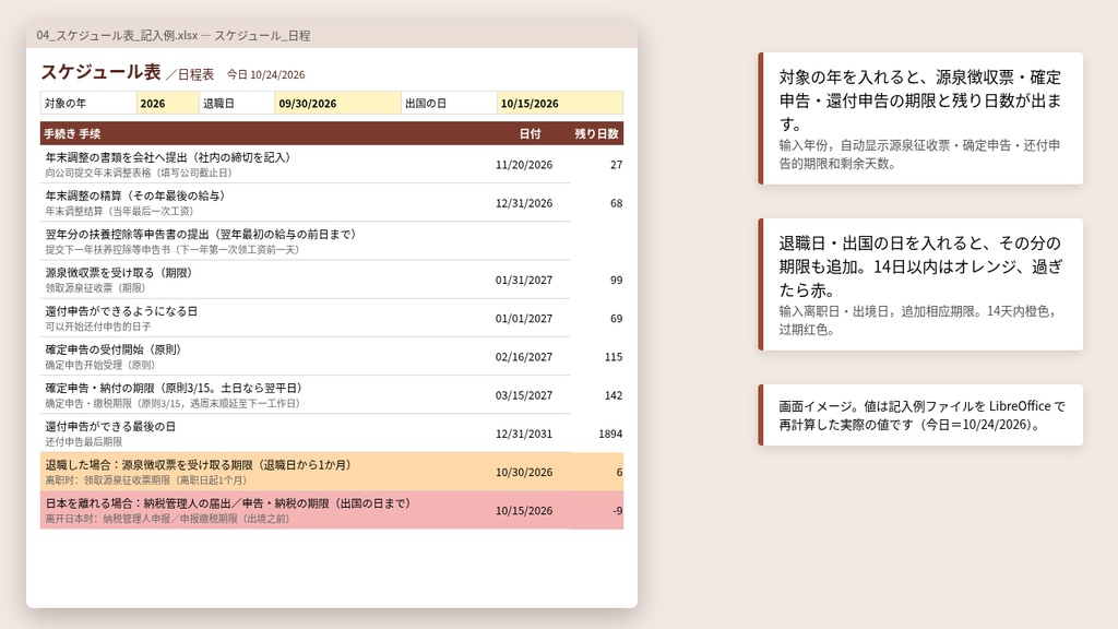 日中対訳 確定申告・年末調整ガイド|扶養控除等申告書・国外居住親族・源泉徴収票【中国語/PDF・期限が出るExcel】